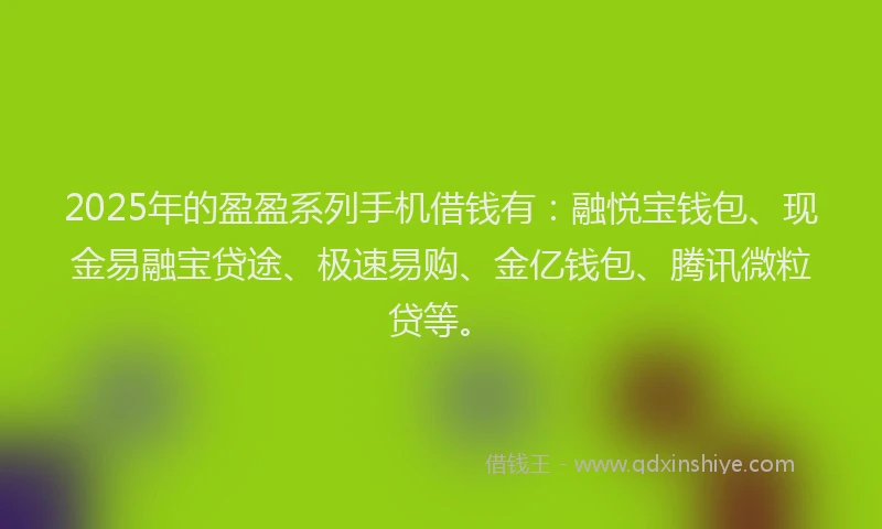 2025年的盈盈系列手机借钱有：融悦宝钱包、现金易融宝贷途、极速易购、金亿钱包、腾讯微粒贷等。