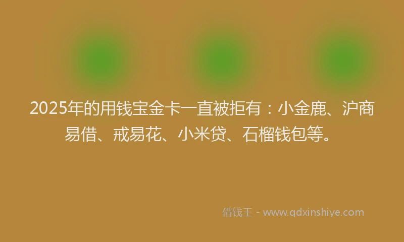 2025年的用钱宝金卡一直被拒有：小金鹿、沪商易借、戒易花、小米贷、石榴钱包等。