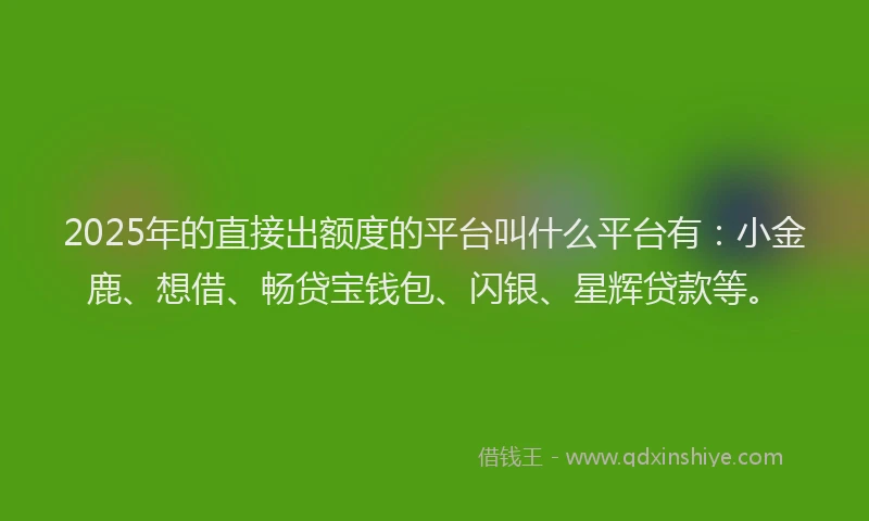 2025年的直接出额度的平台叫什么平台有：小金鹿、想借、畅贷宝钱包、闪银、星辉贷款等。