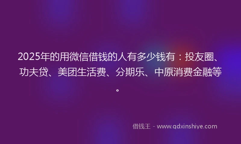 2025年的用微信借钱的人有多少钱有：投友圈、功夫贷、美团生活费、分期乐、中原消费金融等。