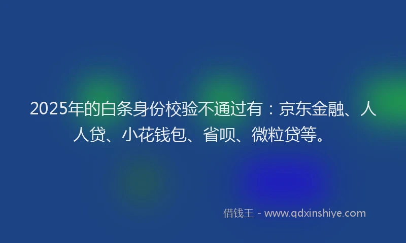 2025年的白条身份校验不通过有：京东金融、人人贷、小花钱包、省呗、微粒贷等。