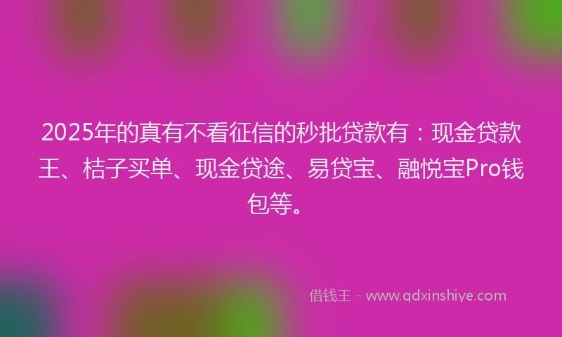 2025年的真有不看征信的秒批贷款有：现金贷款王、桔子买单、现金贷途、易贷宝、融悦宝Pro钱包等。