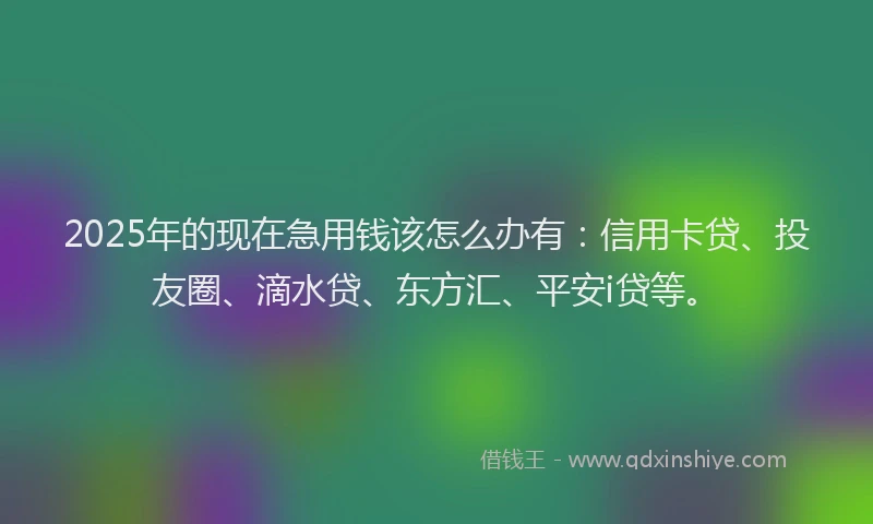 2025年的现在急用钱该怎么办有：信用卡贷、投友圈、滴水贷、东方汇、平安i贷等。