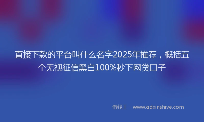 直接下款的平台叫什么名字2025年推荐，概括五个无视征信黑白100%秒下网贷口子
