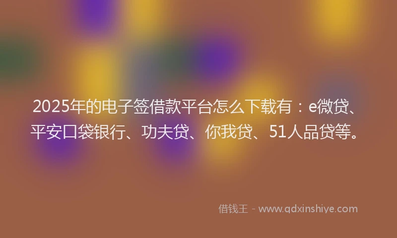 2025年的电子签借款平台怎么下载有：e微贷、平安口袋银行、功夫贷、你我贷、51人品贷等。