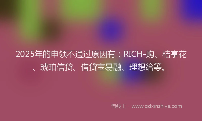 2025年的申领不通过原因有：RICH-购、桔享花、琥珀信贷、借贷宝易融、理想给等。