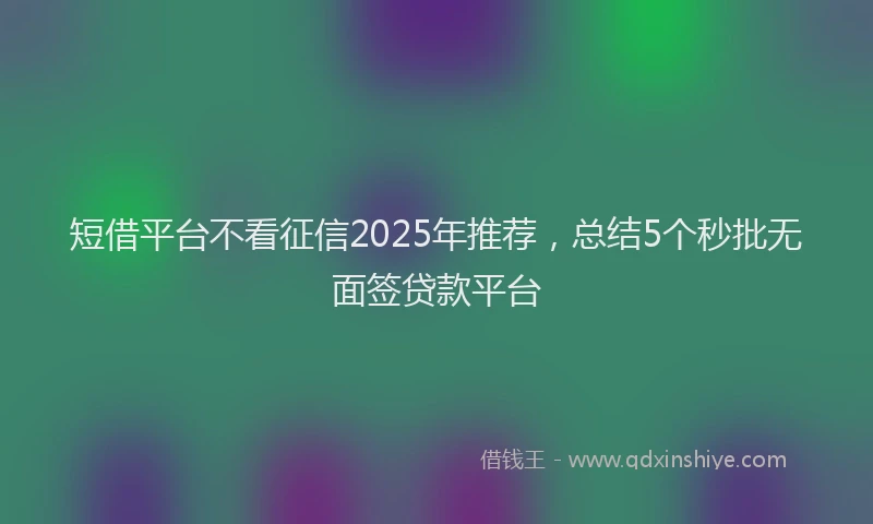 短借平台不看征信2025年推荐，总结5个秒批无面签贷款平台