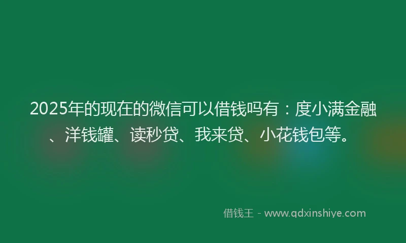2025年的现在的微信可以借钱吗有：度小满金融、洋钱罐、读秒贷、我来贷、小花钱包等。