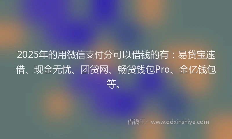 2025年的用微信支付分可以借钱的有：易贷宝速借、现金无忧、团贷网、畅贷钱包Pro、金亿钱包等。