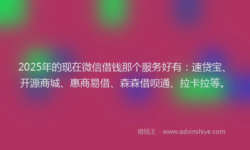 2025年的现在微信借钱那个服务好有：速贷宝、开源商城、惠商易借、森森借呗通、拉卡拉等。