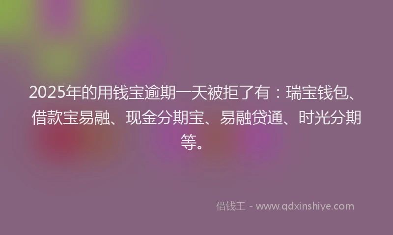 2025年的用钱宝逾期一天被拒了有：瑞宝钱包、借款宝易融、现金分期宝、易融贷通、时光分期等。
