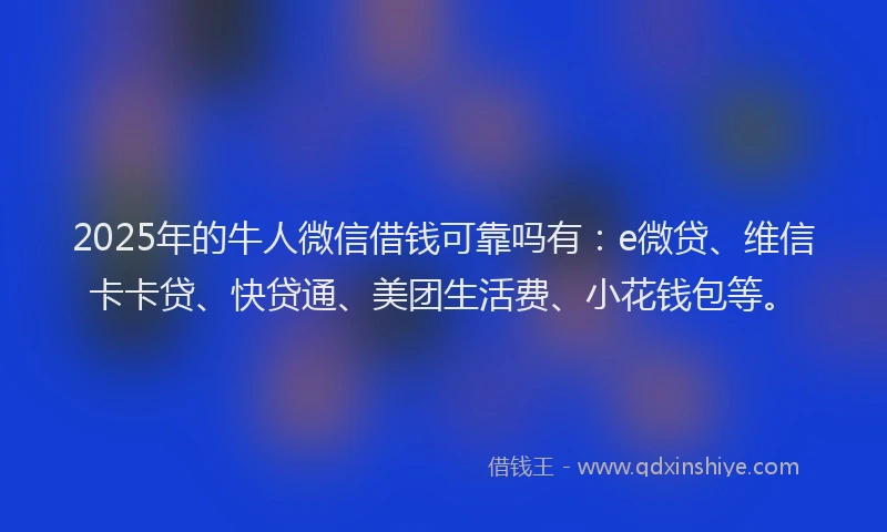 2025年的牛人微信借钱可靠吗有：e微贷、维信卡卡贷、快贷通、美团生活费、小花钱包等。