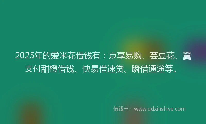 2025年的爱米花借钱有：京享易购、芸豆花、翼支付甜橙借钱、快易借速贷、瞬借通途等。