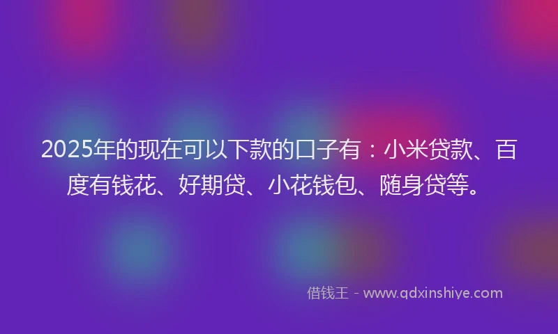 2025年的现在可以下款的口子有：小米贷款、百度有钱花、好期贷、小花钱包、随身贷等。