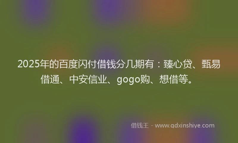 2025年的百度闪付借钱分几期有：臻心贷、甄易借通、中安信业、gogo购、想借等。