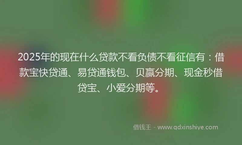 2025年的现在什么贷款不看负债不看征信有：借款宝快贷通、易贷通钱包、贝赢分期、现金秒借贷宝、小爱分期等。