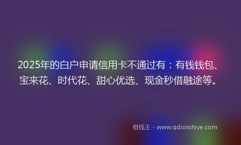 2025年的白户申请信用卡不通过有：有钱钱包、宝来花、时代花、甜心优选、现金秒借融途等。