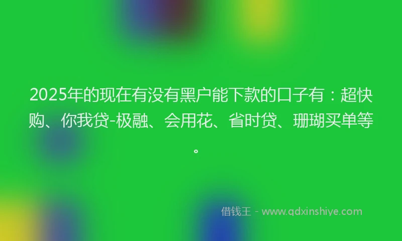 2025年的现在有没有黑户能下款的口子有：超快购、你我贷-极融、会用花、省时贷、珊瑚买单等。
