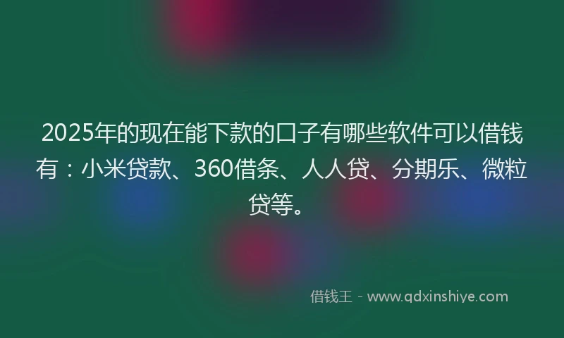 2025年的现在能下款的口子有哪些软件可以借钱有：小米贷款、360借条、人人贷、分期乐、微粒贷等。