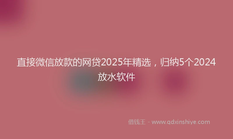 直接微信放款的网贷2025年精选，归纳5个2024放水软件