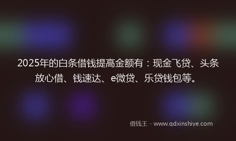 2025年的白条借钱提高金额有：现金飞贷、头条放心借、钱速达、e微贷、乐贷钱包等。