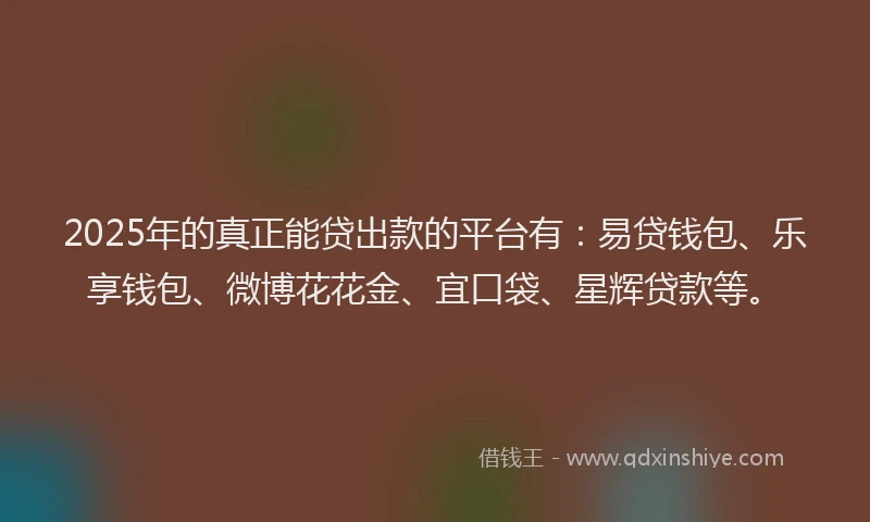 2025年的真正能贷出款的平台有：易贷钱包、乐享钱包、微博花花金、宜口袋、星辉贷款等。