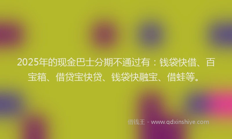 2025年的现金巴士分期不通过有：钱袋快借、百宝箱、借贷宝快贷、钱袋快融宝、借蛙等。