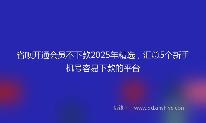 省呗开通会员不下款2025年精选，汇总5个新手机号容易下款的平台
