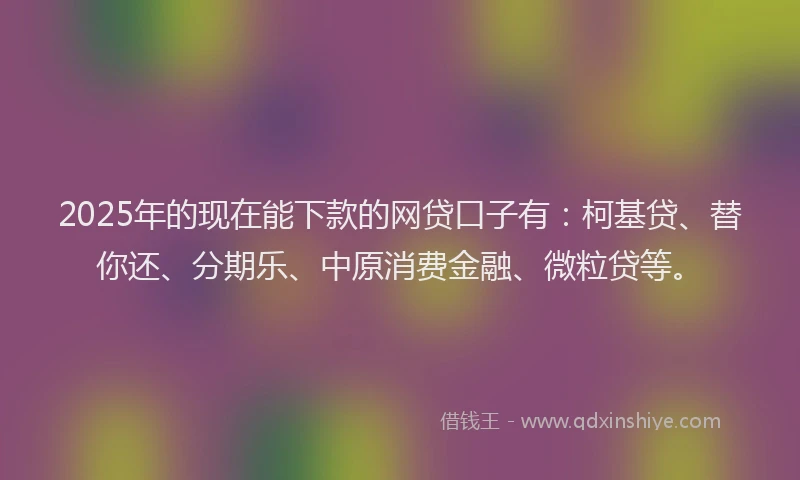 2025年的现在能下款的网贷口子有：柯基贷、替你还、分期乐、中原消费金融、微粒贷等。
