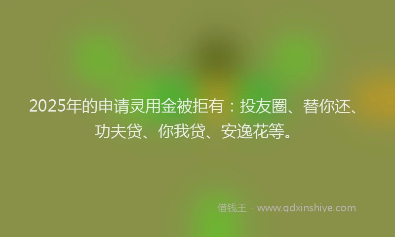 2025年的申请灵用金被拒有：投友圈、替你还、功夫贷、你我贷、安逸花等。