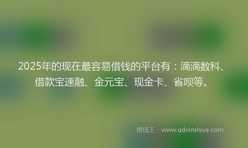 2025年的现在最容易借钱的平台有：滴滴数科、借款宝速融、金元宝、现金卡、省呗等。