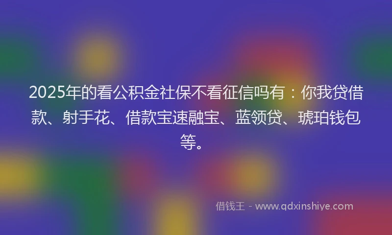 2025年的看公积金社保不看征信吗有：你我贷借款、射手花、借款宝速融宝、蓝领贷、琥珀钱包等。