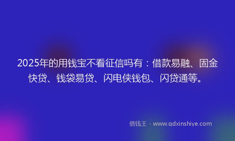 2025年的用钱宝不看征信吗有：借款易融、固金快贷、钱袋易贷、闪电侠钱包、闪贷通等。