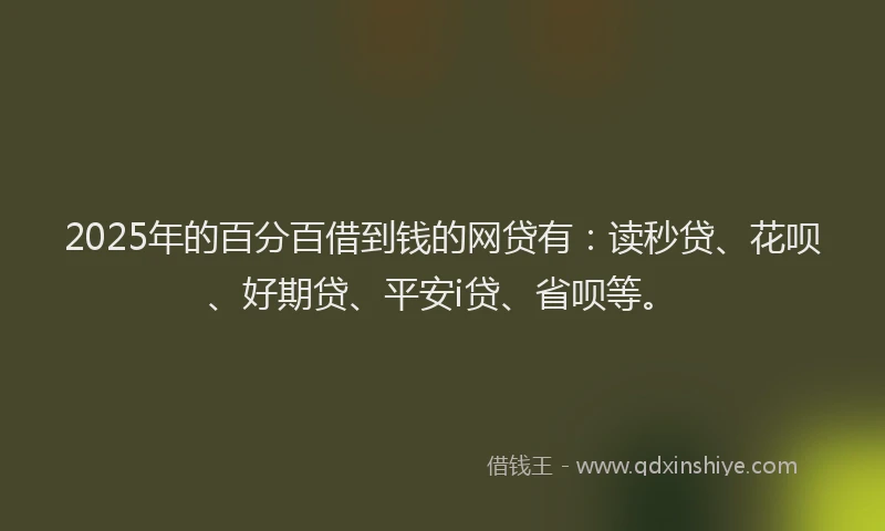 2025年的百分百借到钱的网贷有：读秒贷、花呗、好期贷、平安i贷、省呗等。
