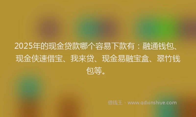 2025年的现金贷款哪个容易下款有：融通钱包、现金侠速借宝、我来贷、现金易融宝盒、翠竹钱包等。