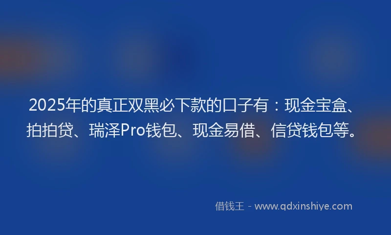 2025年的真正双黑必下款的口子有：现金宝盒、拍拍贷、瑞泽Pro钱包、现金易借、信贷钱包等。