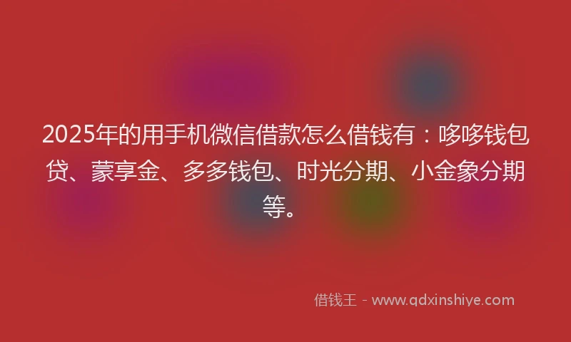2025年的用手机微信借款怎么借钱有：哆哆钱包贷、蒙享金、多多钱包、时光分期、小金象分期等。