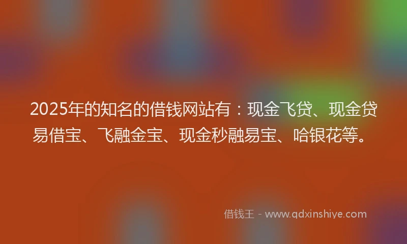 2025年的知名的借钱网站有：现金飞贷、现金贷易借宝、飞融金宝、现金秒融易宝、哈银花等。