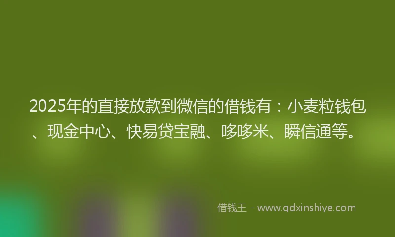 2025年的直接放款到微信的借钱有：小麦粒钱包、现金中心、快易贷宝融、哆哆米、瞬信通等。