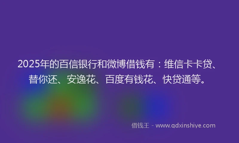 2025年的百信银行和微博借钱有：维信卡卡贷、替你还、安逸花、百度有钱花、快贷通等。