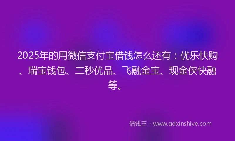 2025年的用微信支付宝借钱怎么还有：优乐快购、瑞宝钱包、三秒优品、飞融金宝、现金侠快融等。