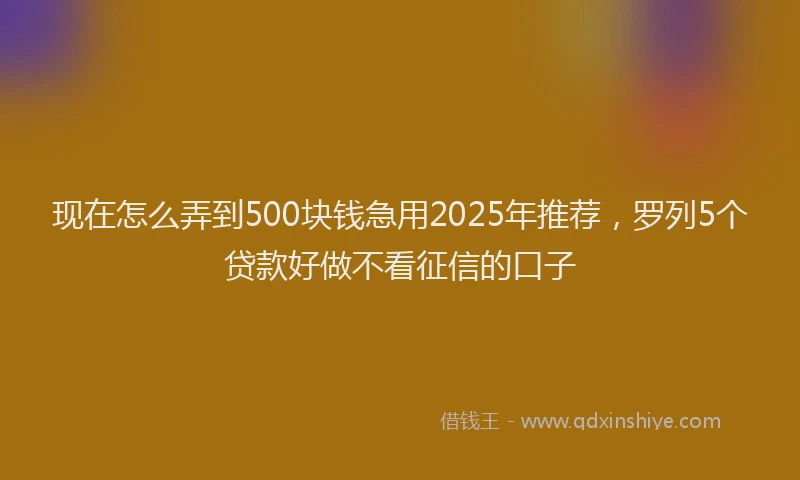 现在怎么弄到500块钱急用2025年推荐，罗列5个贷款好做不看征信的口子
