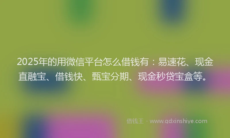 2025年的用微信平台怎么借钱有：易速花、现金直融宝、借钱快、甄宝分期、现金秒贷宝盒等。