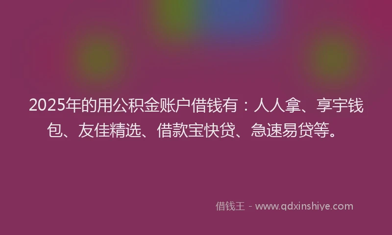 2025年的用公积金账户借钱有：人人拿、享宇钱包、友佳精选、借款宝快贷、急速易贷等。