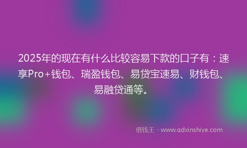 2025年的现在有什么比较容易下款的口子有：速享Pro+钱包、瑞盈钱包、易贷宝速易、财钱包、易融贷通等。