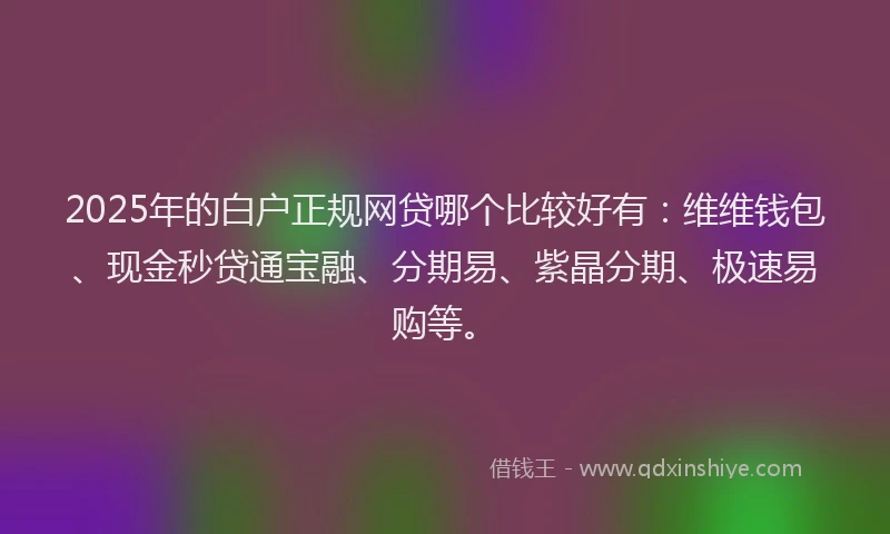 2025年的白户正规网贷哪个比较好有：维维钱包、现金秒贷通宝融、分期易、紫晶分期、极速易购等。
