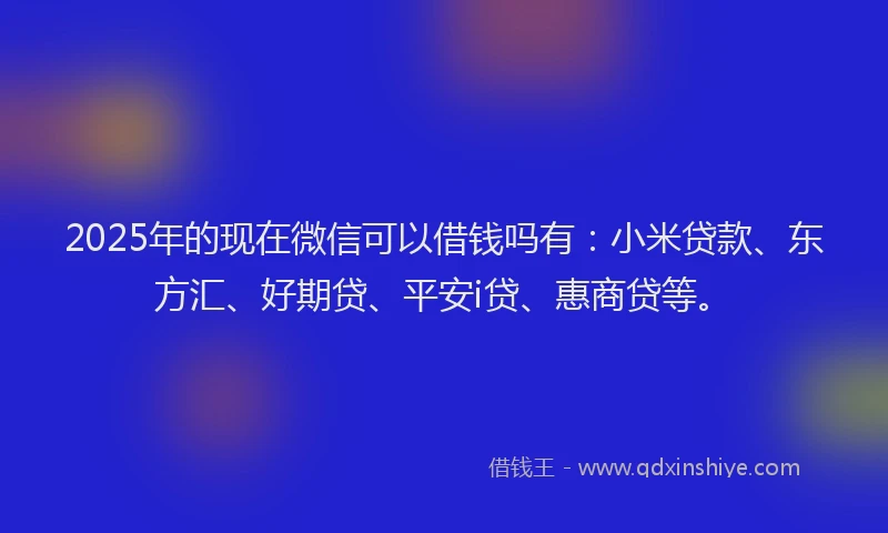 2025年的现在微信可以借钱吗有：小米贷款、东方汇、好期贷、平安i贷、惠商贷等。