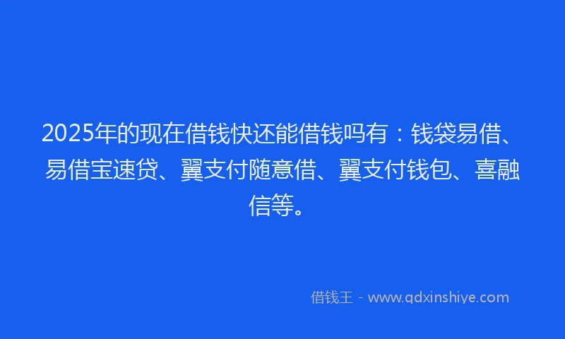 2025年的现在借钱快还能借钱吗有：钱袋易借、易借宝速贷、翼支付随意借、翼支付钱包、喜融信等。