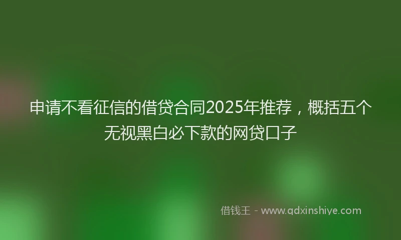 申请不看征信的借贷合同2025年推荐，概括五个无视黑白必下款的网贷口子