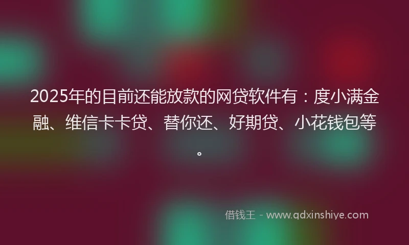 2025年的目前还能放款的网贷软件有：度小满金融、维信卡卡贷、替你还、好期贷、小花钱包等。